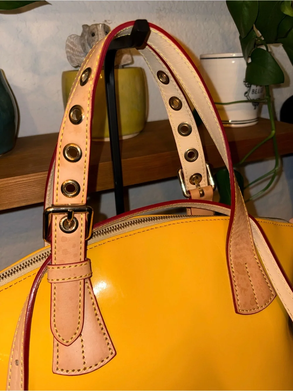 Dooney & Bourke Yellow Patent Leather Domed Satchel + Dust Bag & Reg Card